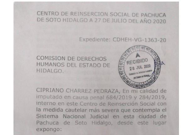 Envía Carta Cipriano Charrez a la CDHEH,  Acusa de Violaciones a los Derechos Humanos en Cereso de Pachuca 